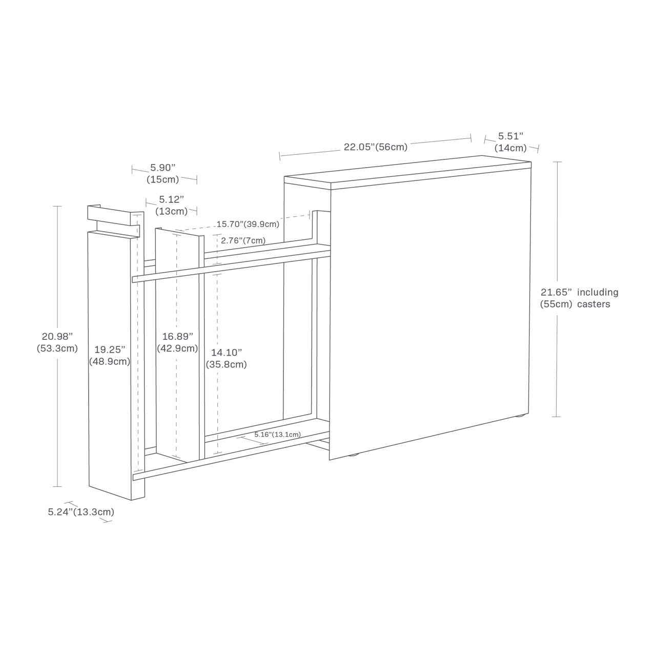 Slim Pull-Out Bathroom Cabinet with Wood Top - Steel