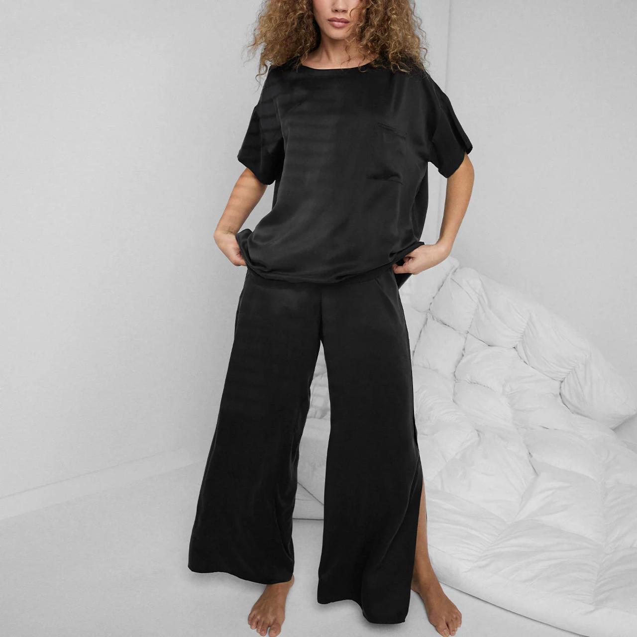 Washable Silk Tee & Pant Set – Blush Pink