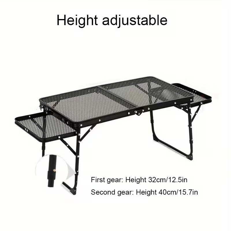 Folding Mesh Camping Table with Side Wings – Height Adjustable