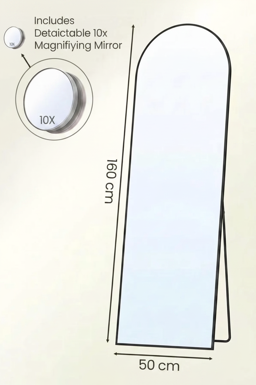 Arch floor mirror dimensions 160x50cm with 10x magnifying mirror