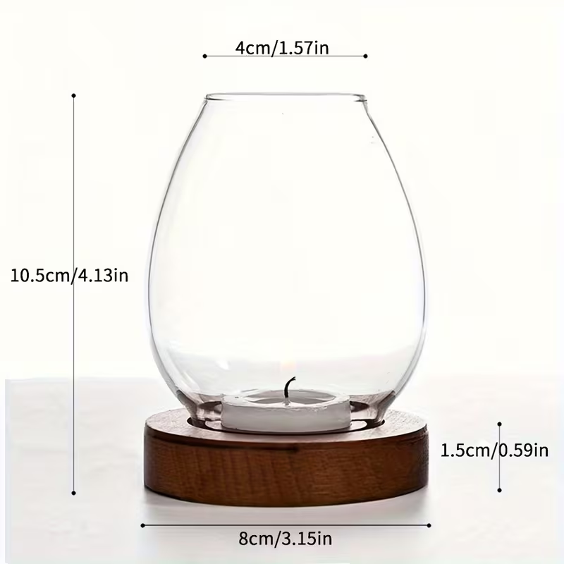 Oval Glass Tealight Holder – Clear Glass & Walnut Wood Base