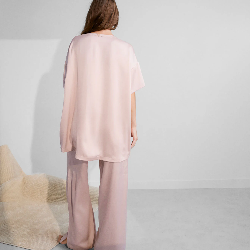 Washable Silk Tee & Pant Set – Blush Pink