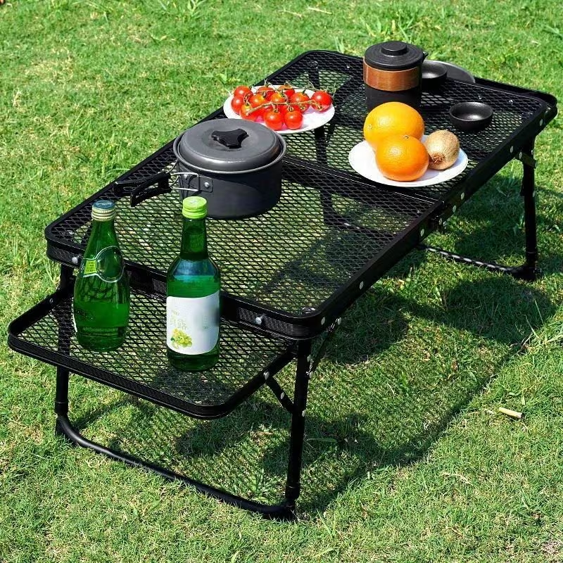 Folding Mesh Camping Table with Side Wings – Height Adjustable
