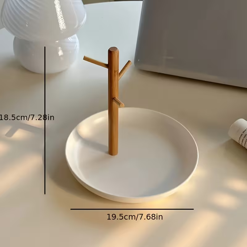 Ceramic Tray with Bamboo Tree Hook Stand – White / Black