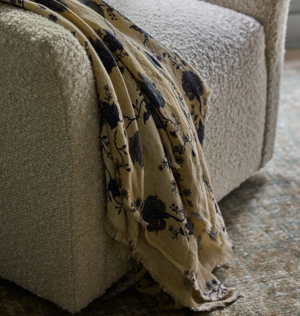 Bristol Linen Throw Blanket – Natural / Blue Floral