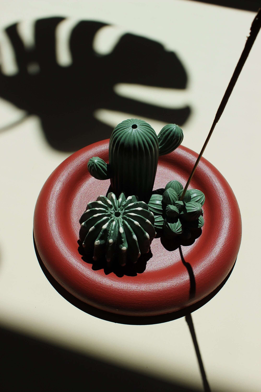 Plant Lover Incense Stick Holder Set – Cactus, Domino & Succulent with Red Clay Coaster