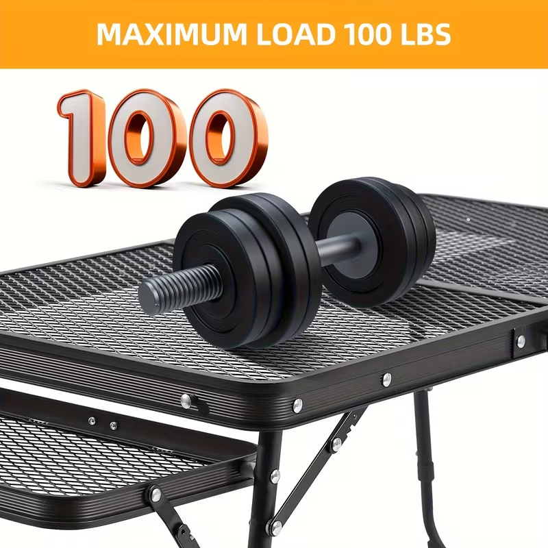 Folding Mesh Camping Table with Side Wings – Height Adjustable