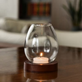 Oval Glass Tealight Holder – Clear Glass & Walnut Wood Base