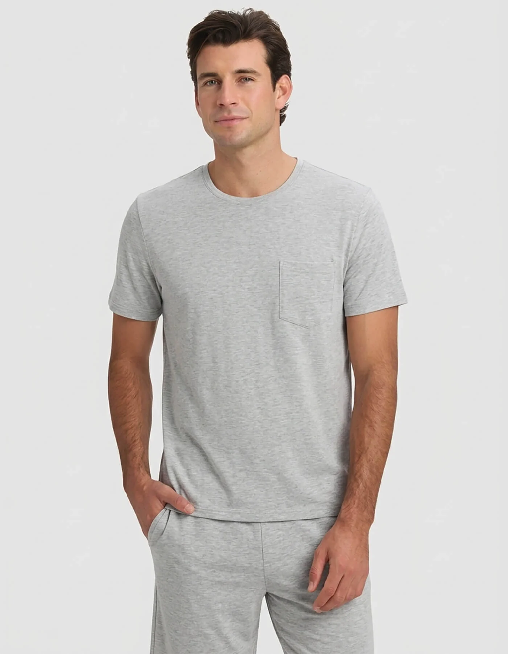 Men's Bamboo Stretch-Knit Short Sleeve Pajama Set – Heather Grey