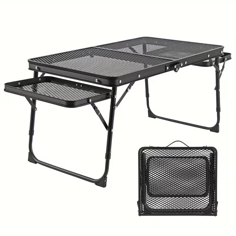 Folding Mesh Camping Table with Side Wings – Height Adjustable