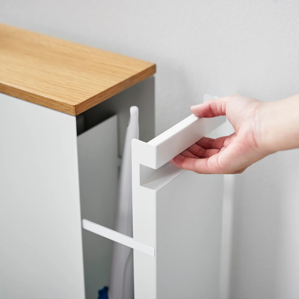 Slim Pull-Out Bathroom Cabinet with Wood Top - Steel