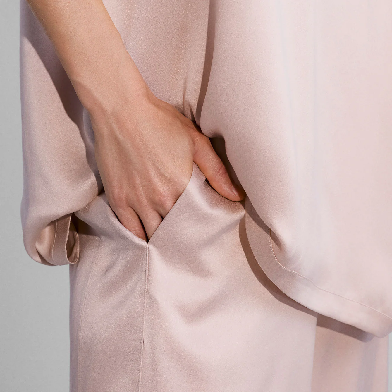 Washable Silk Tee & Pant Set – Blush Pink