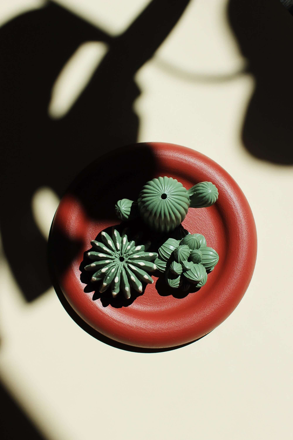Plant Lover Incense Stick Holder Set – Cactus, Domino & Succulent with Red Clay Coaster