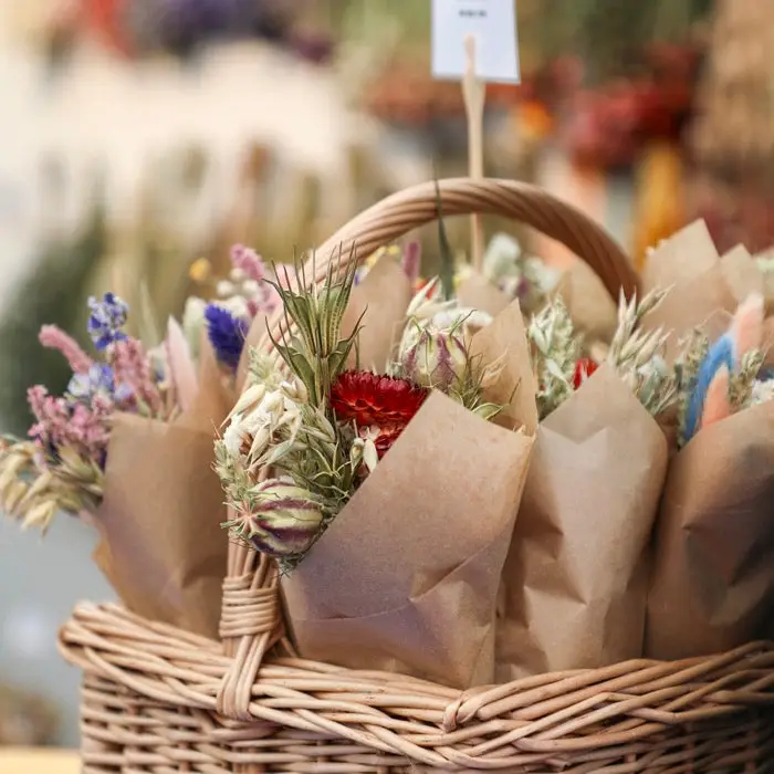 Mini Dried Flower Bouquets — Pack of 10 | Larkspur, Craspedia & Wheat