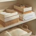 Woven Paper Rope Storage Basket Set of 3 – Natural & Linen Liner