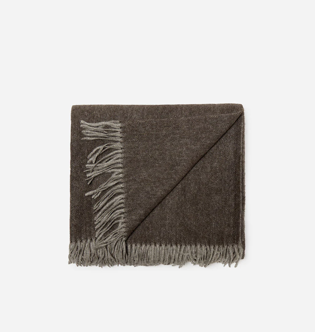 Acadia Yak Down Throw Blanket – Chocolate Herringbone