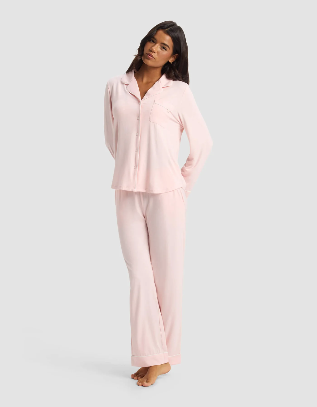Women's Bamboo Stretch-Knit Long Sleeve Pajama Set – Blush Pink