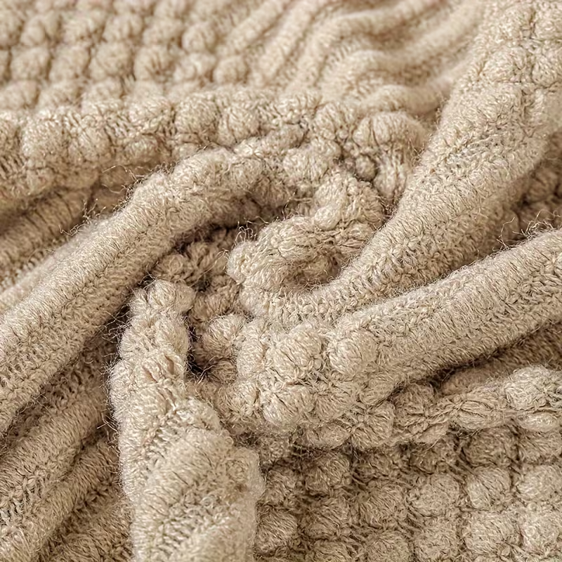 Textured Tassel Throw Blanket – Ivory / Khaki