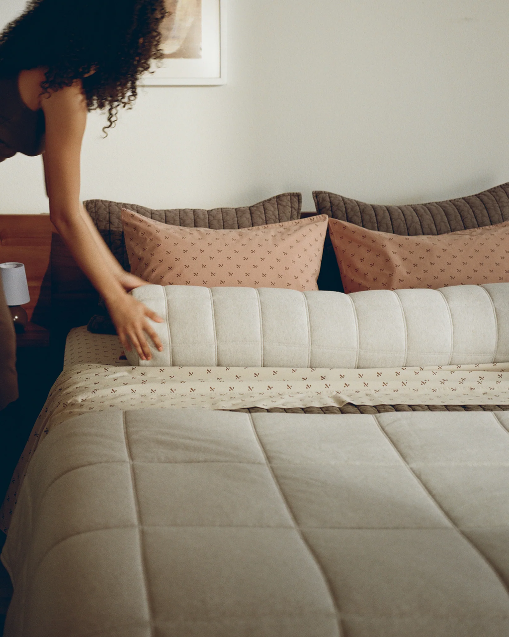 Linen TENCEL Jersey Bolster Pillow Cover – Heathered Oatmeal