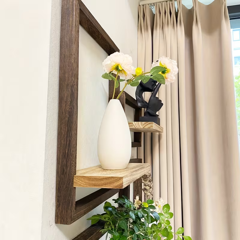 Floating Wall Shelf Set of 4 – Walnut Frame & Natural Wood