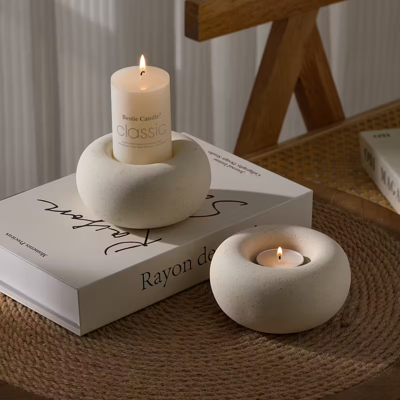 Donut Ceramic Tealight Holder – Matte Speckled White