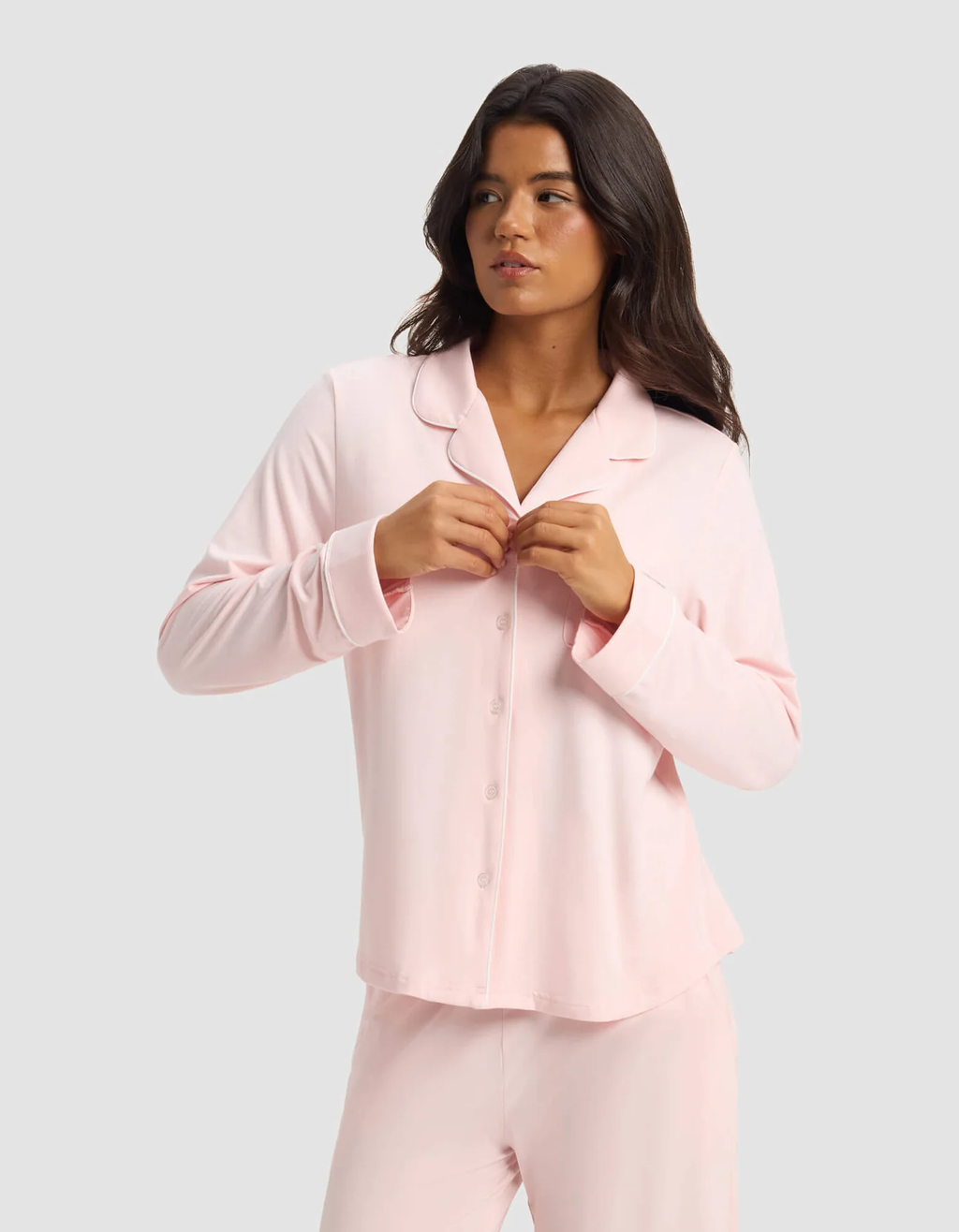 Women's Bamboo Stretch-Knit Long Sleeve Pajama Set – Blush Pink