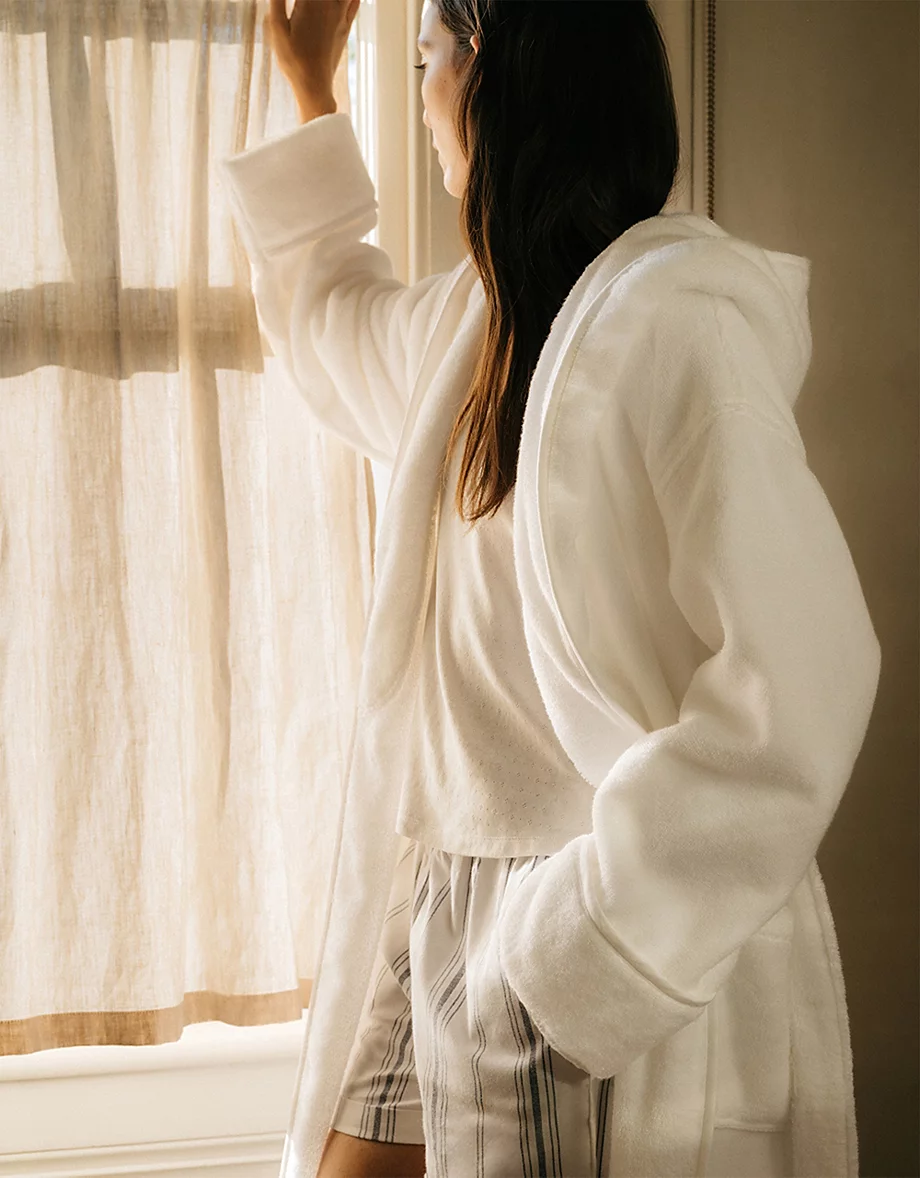 Unisex Organic Cotton Hooded Robe – White