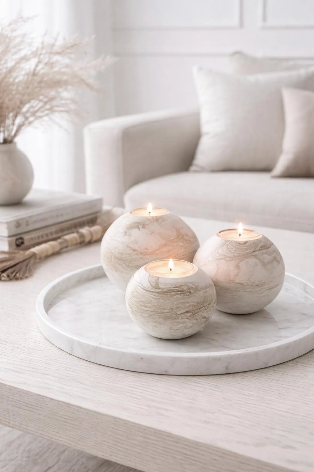 Marble Ceramic Sphere Candle Holders — Set of 3 Tea Light Holders