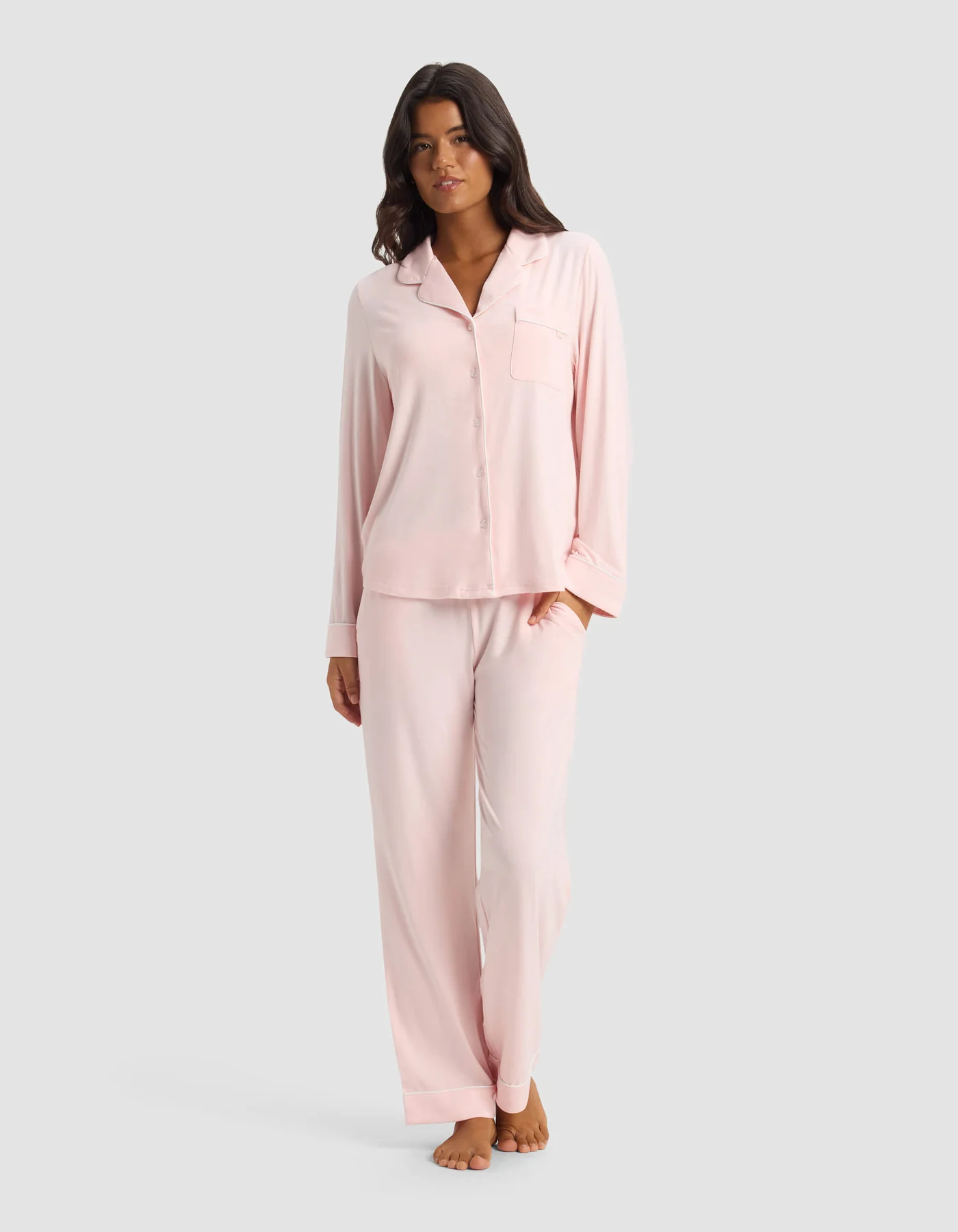 Women's Bamboo Stretch-Knit Long Sleeve Pajama Set – Blush Pink