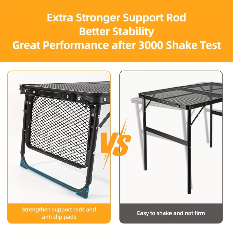 Folding Mesh Camping Table with Side Wings – Height Adjustable