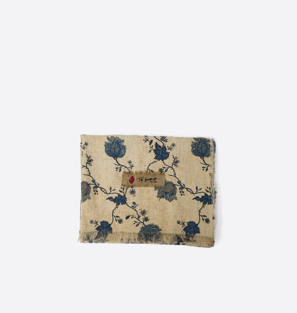 Bristol Linen Throw Blanket – Natural / Blue Floral