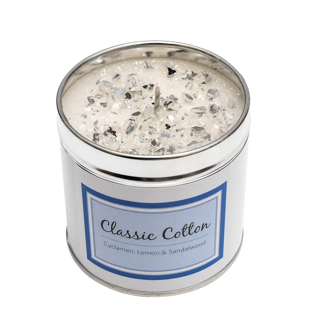 Classic Cotton Luxury Tin Candle — Cyclamen, Lemon & Sandalwood