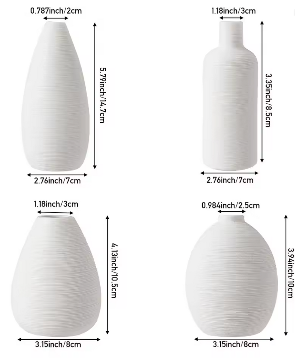 White Ceramic Vase Set of 4 — Modern Minimalist Bud Vases