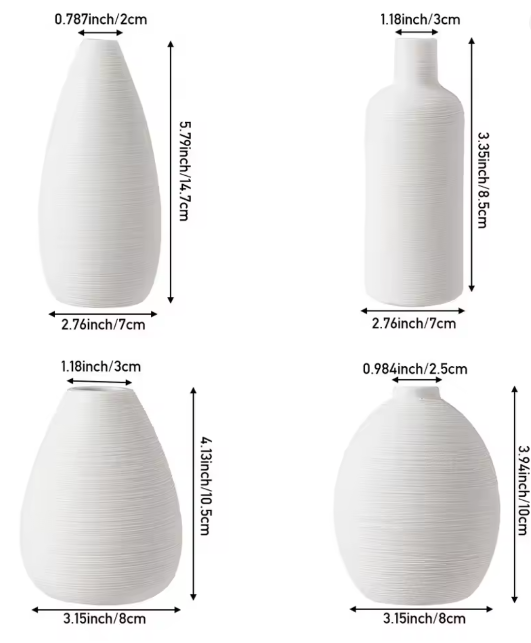 White Ceramic Vase Set of 4 — Modern Minimalist Bud Vases