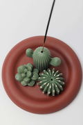 Plant Lover Incense Stick Holder Set – Cactus, Domino & Succulent with Red Clay Coaster