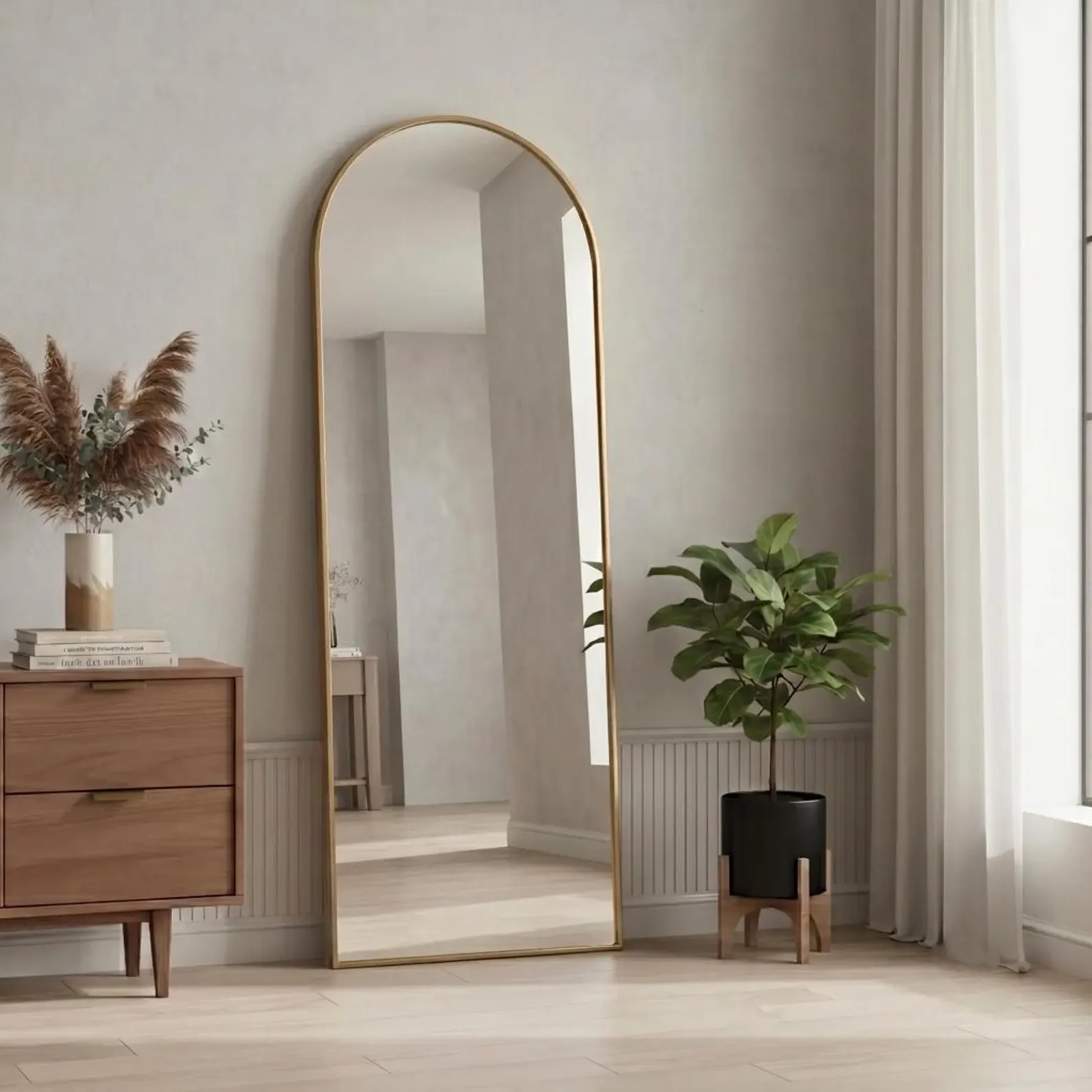 Arch Full Length Floor Mirror — 160×50cm with 10x Magnifying Mirror