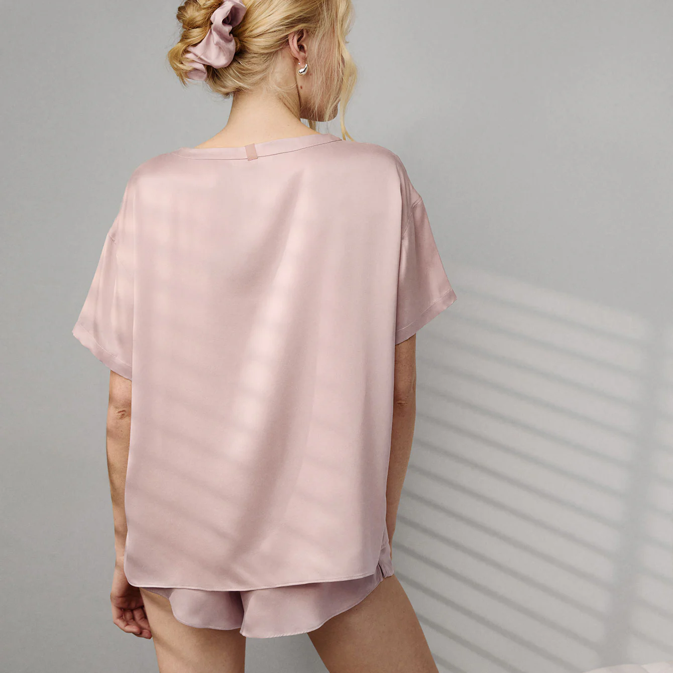 Washable Silk Tee & Short Set – Blush Pink
