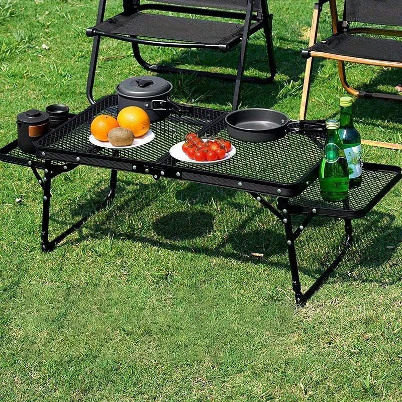 Folding Mesh Camping Table with Side Wings – Height Adjustable