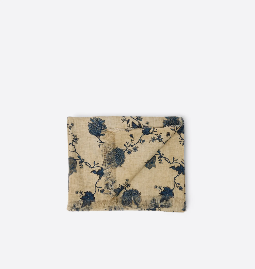 Bristol Linen Throw Blanket – Natural / Blue Floral