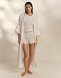 Long Lightweight Organic Cotton Waffle Robe – White