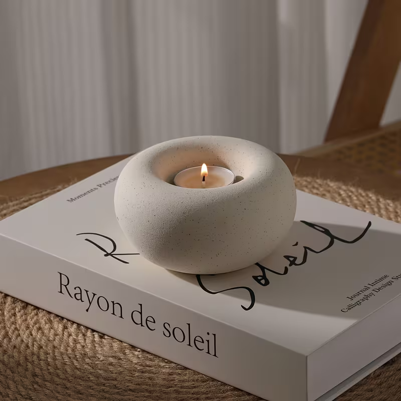 Donut Ceramic Tealight Holder – Matte Speckled White