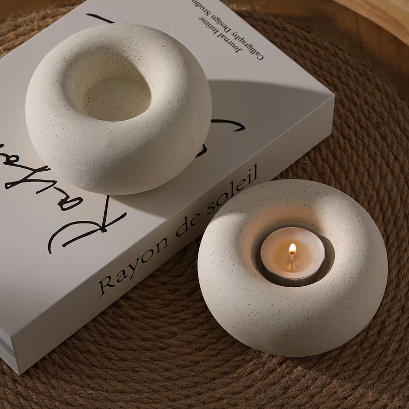 Donut Ceramic Tealight Holder – Matte Speckled White