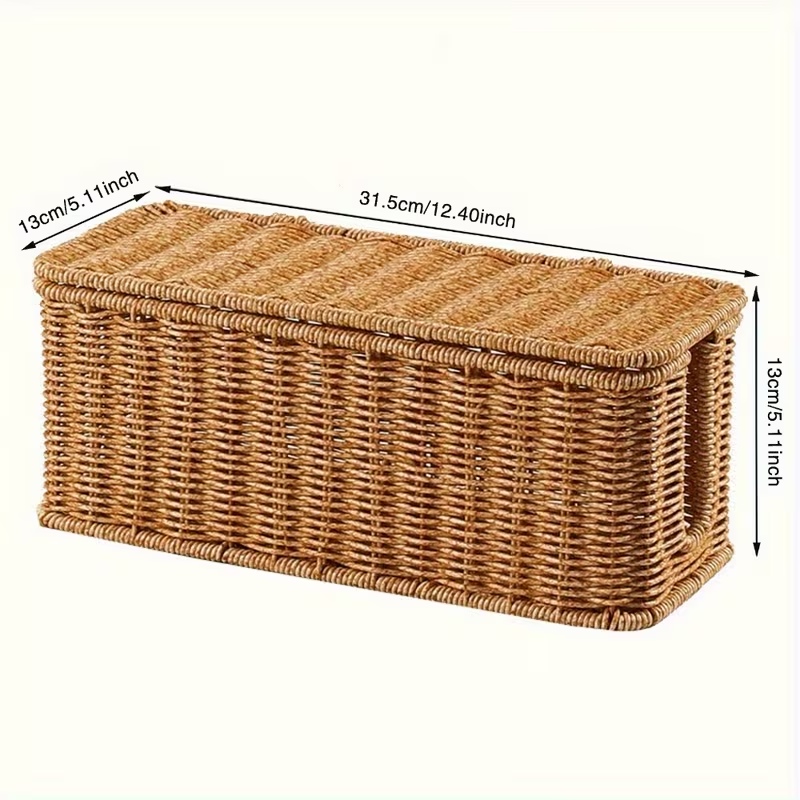 Woven Rattan Cable Management Box with Lid – Natural