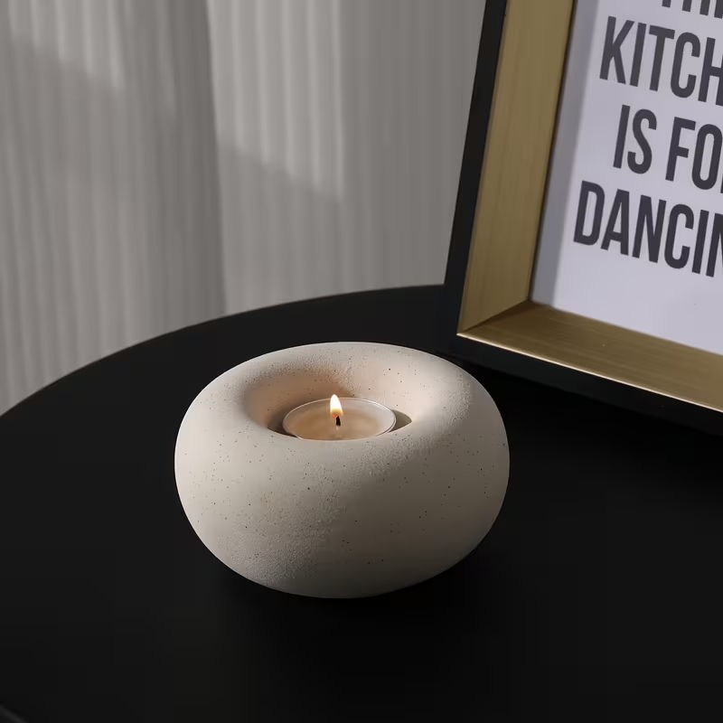 Donut Ceramic Tealight Holder – Matte Speckled White