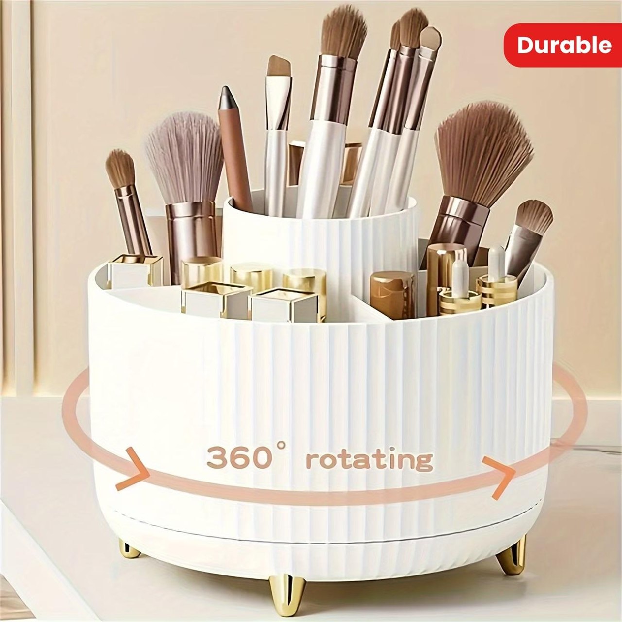 360° Rotating Makeup & Desk Organiser – 5-Compartment, White