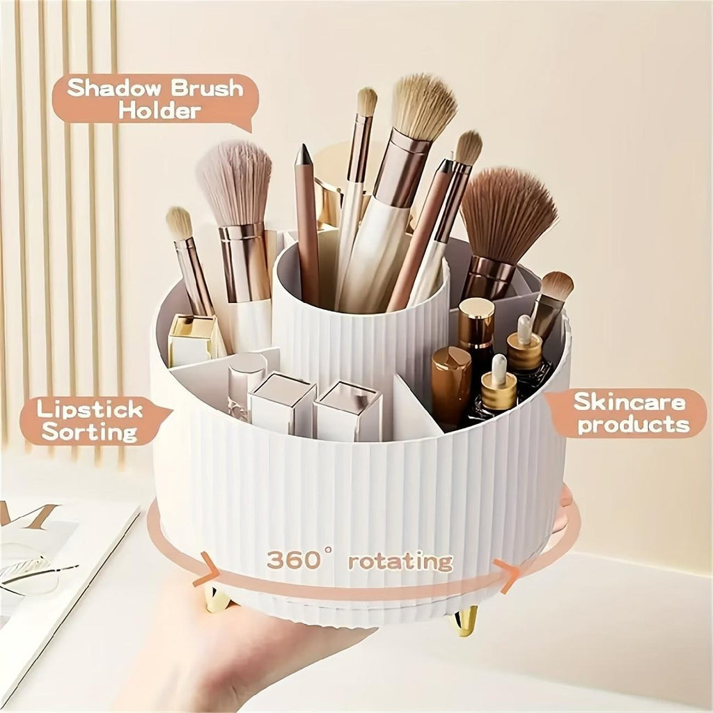 360° Rotating Makeup & Desk Organiser – 5-Compartment, White