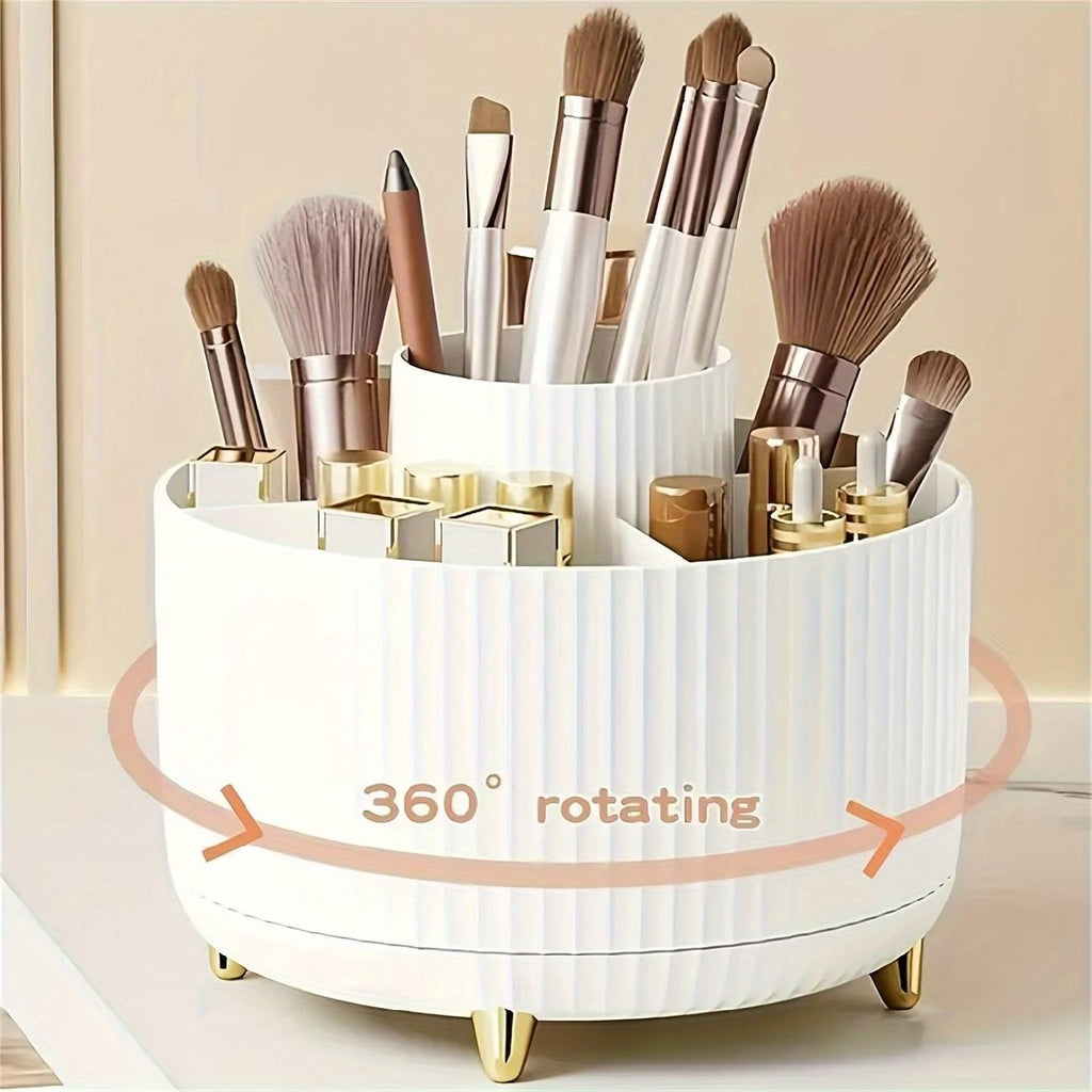 360° Rotating Makeup & Desk Organiser – 5-Compartment, White