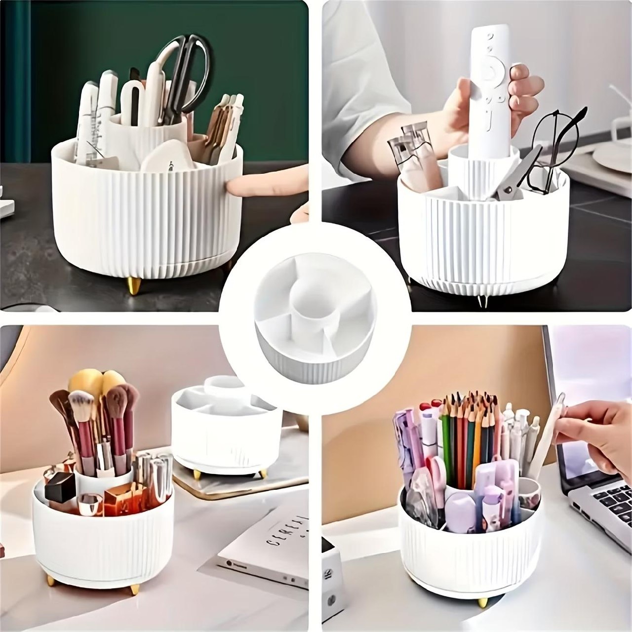 360° Rotating Makeup & Desk Organiser – 5-Compartment, White
