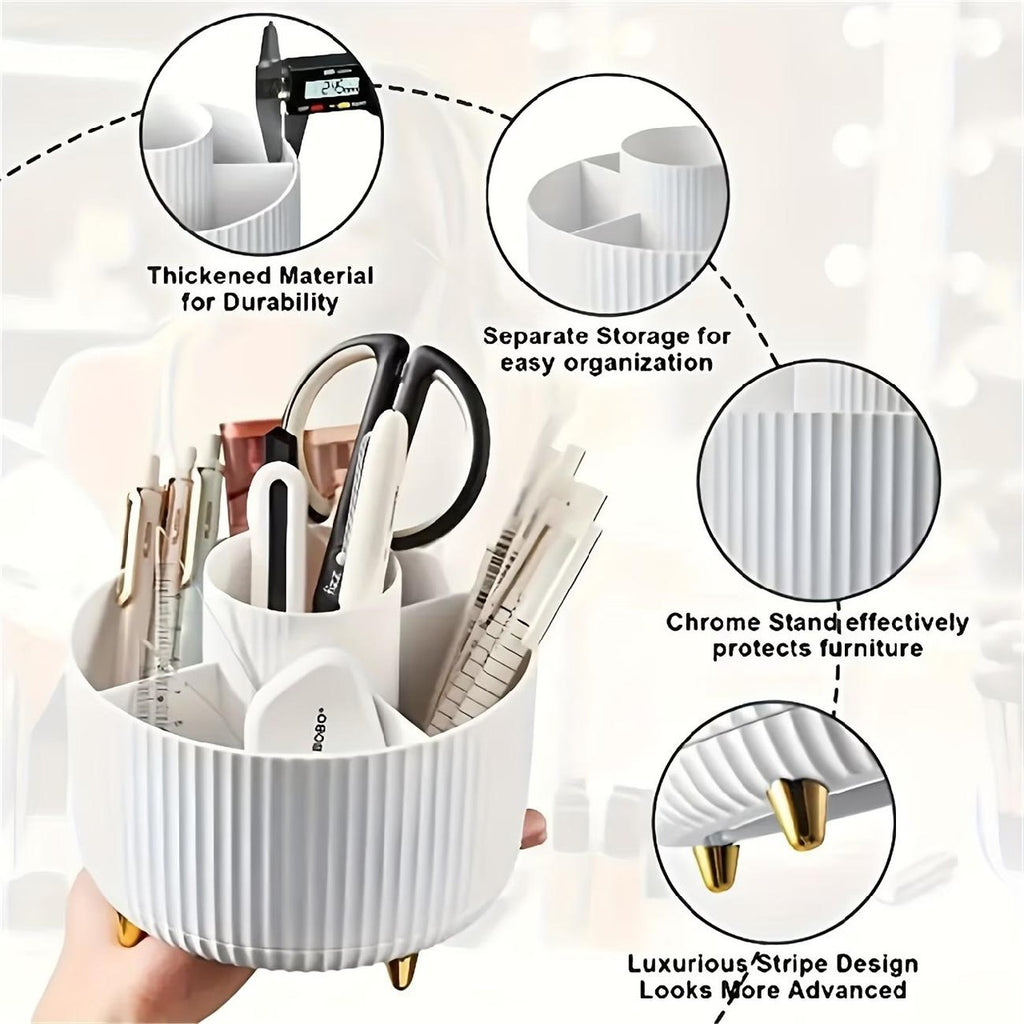 360° Rotating Makeup & Desk Organiser – 5-Compartment, White